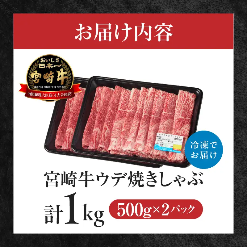 宮崎牛赤身（ウデ）焼きしゃぶ1kg 牛肉 ブランド牛 和牛 赤身 ウデ肉 ウデ 焼きしゃぶ しゃぶしゃぶ すき焼き 贈答用 贈答 贈り物 ギフト 記念日 誕生日 炒め物 惣菜 おかず 内閣総理大臣賞4大会連続受賞 ミヤチク アウトドア キャンプ バーベキュー BBQ グランピング プレゼント _Tk031-015-01