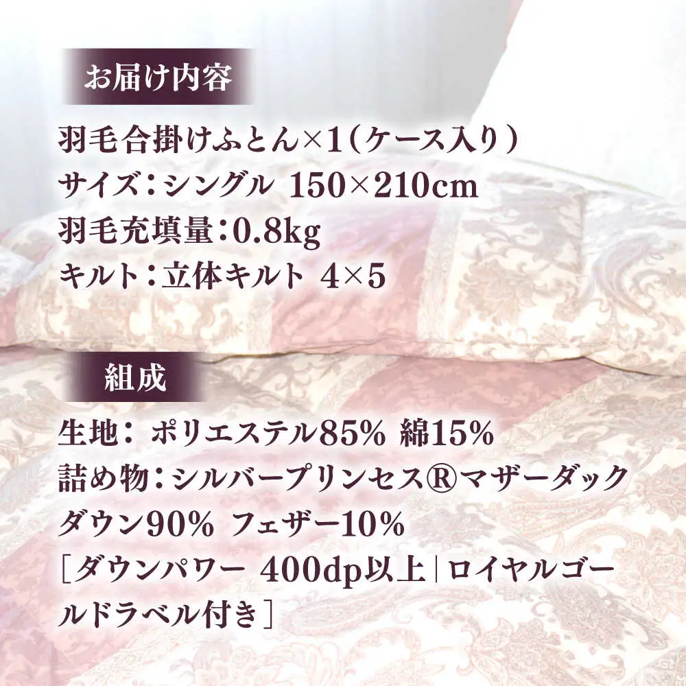 【訳あり】 色柄おまかせ シングル 羽毛合掛けふとん シルバープリンセスダック ダウン90% ダウンパワー400dp 《壱岐市》 【富士新幸九州】 [JDH118] 掛け布団