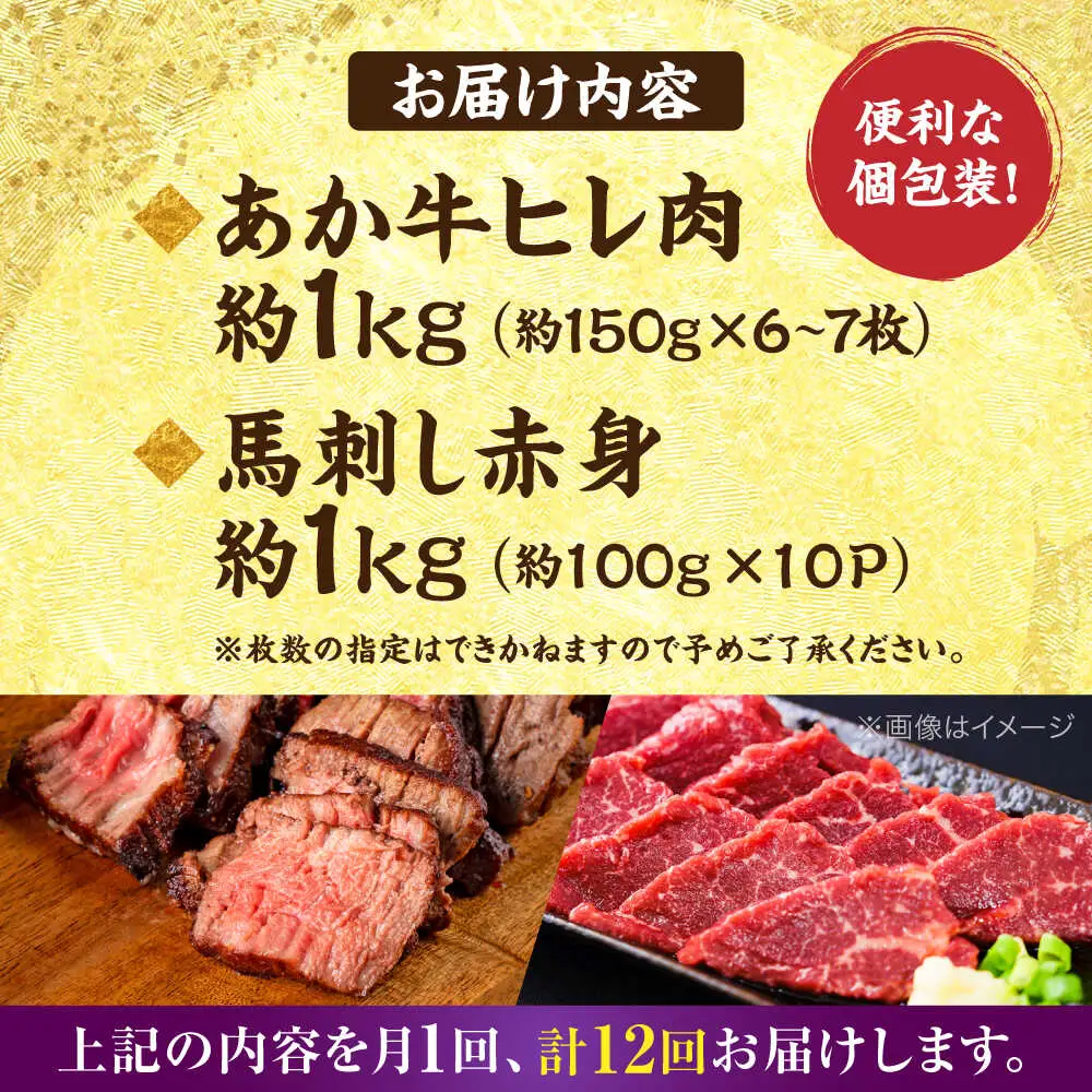 【全12回定期便】熊本の贅沢 あか牛 ヒレ肉 約1kg 赤身 馬刺し 約1kg 堪能セット 馬刺し ヒレ肉  [AYCB040]