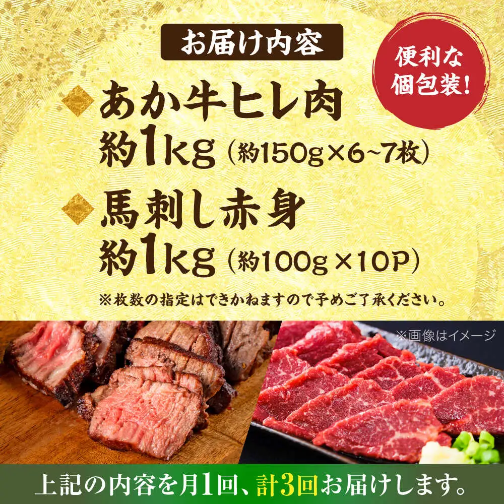 【全3回定期便】熊本の贅沢 あか牛 ヒレ肉 約1kg 赤身 馬刺し 約1kg 堪能セット ヒレ肉  [AYCB037]