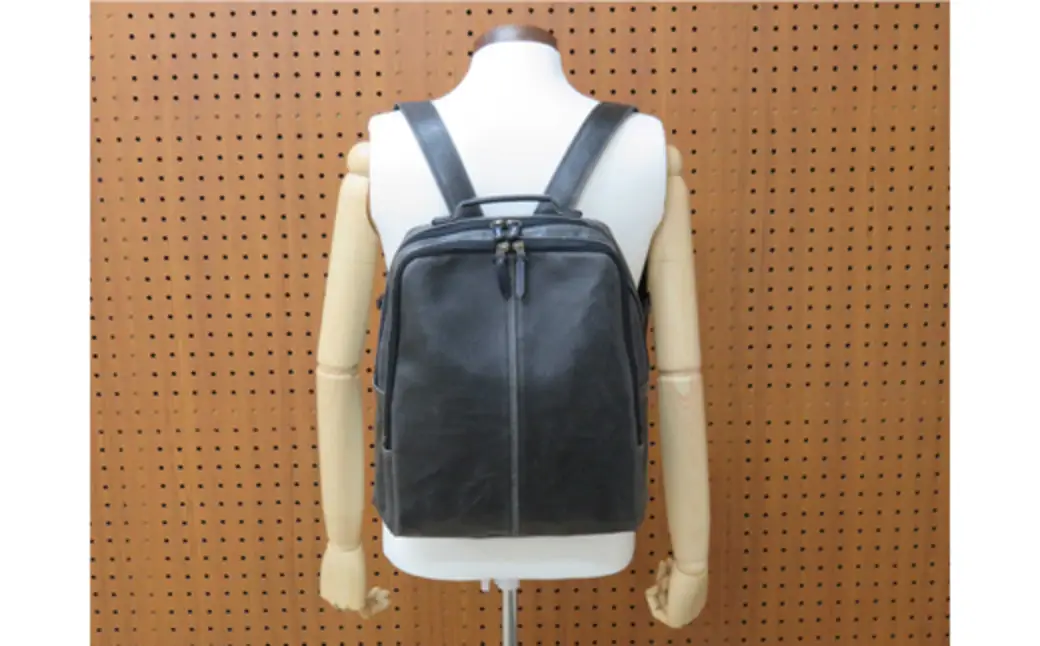 レトロリュック (No.4990-01) ブラック / 木和田 リュック リュックサック 2層式 仕分け収納 白化合皮 ポケット ペットボトルホルダー 高級 かばん カバン バッグ 鞄 手作り メンズ レディース 日本製