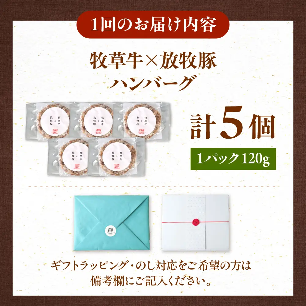 【全12回定期便】　【牧草牛×放牧豚】ハンバーグ 5個 牛肉 豚肉 小分け 冷凍 北海道 [AXBP029]