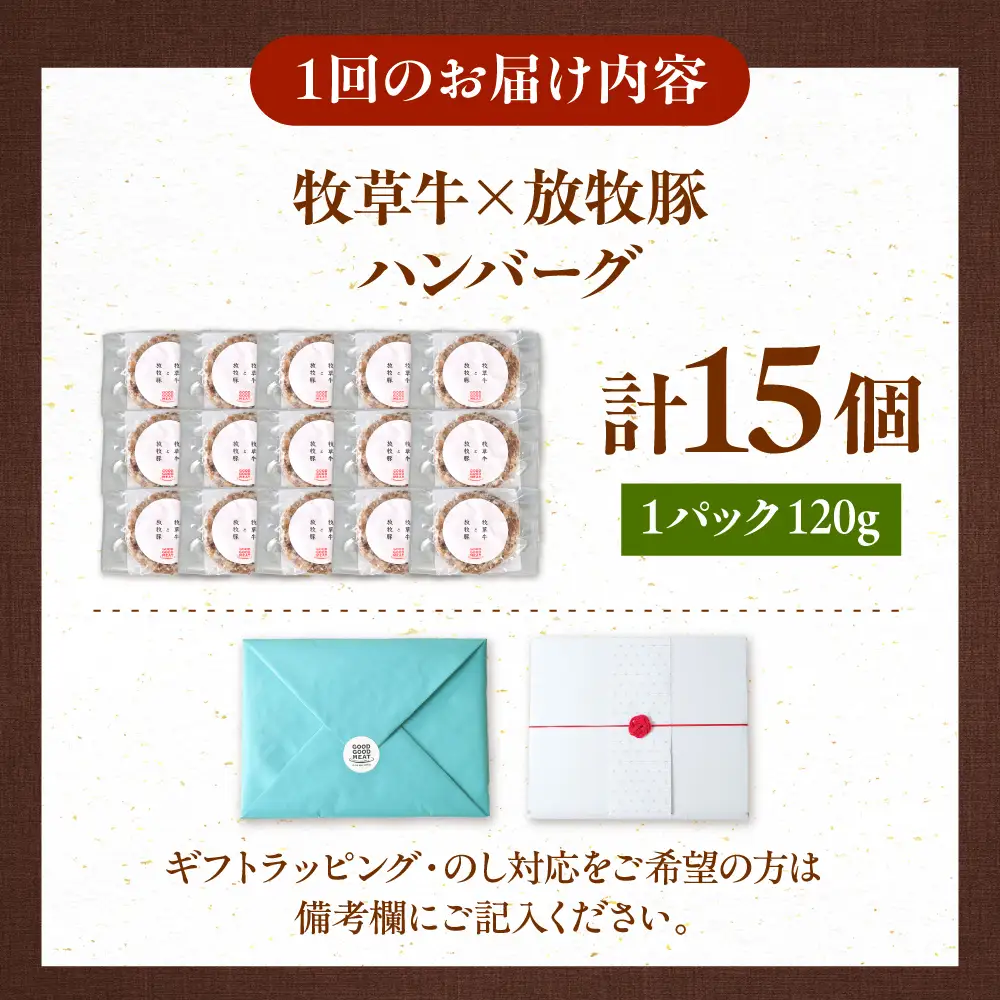 【全6回定期便】【牧草牛×放牧豚】ハンバーグ 15個 牛肉 豚肉 小分け 冷凍 北海道 [AXBP044]