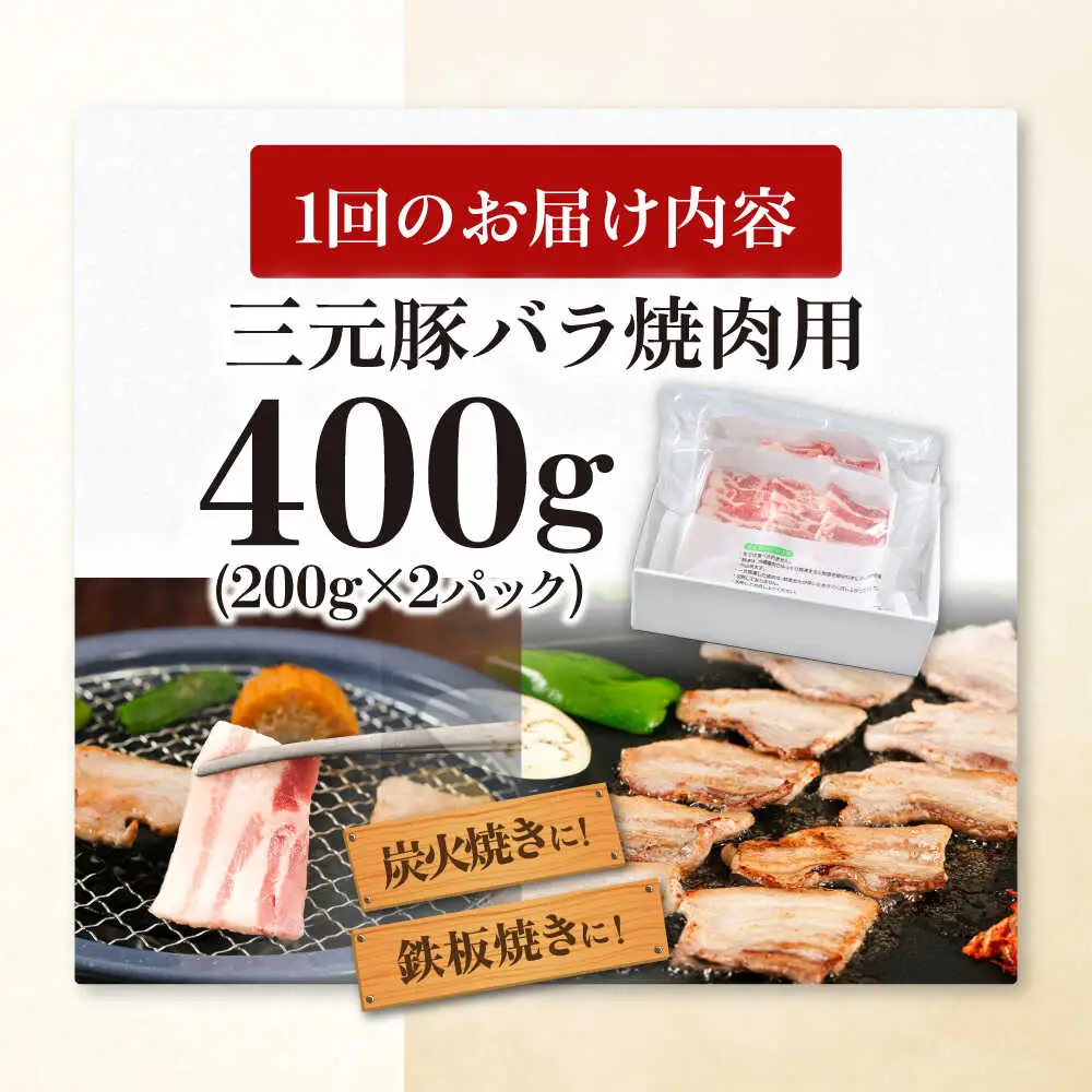 【全12回定期便】平田牧場 バラ 焼肉用 400g (200g×2P) 豚肉 カルビ スライス [AJAP158]