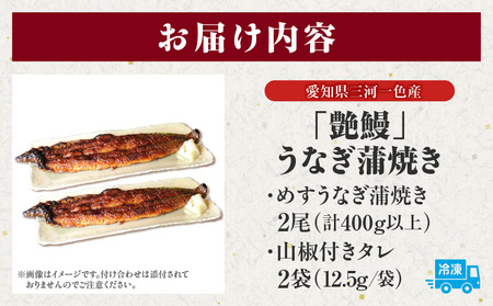 愛知県三河一色産 めすうなぎ「艶鰻」うなぎ蒲焼き （計2尾400ｇ以上）・U048