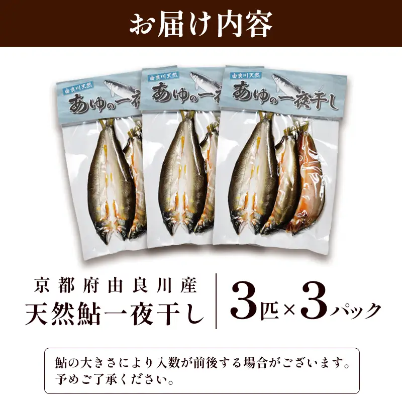 天然鮎 一夜干し 3パック（9匹） あゆ 鮎 一夜干し