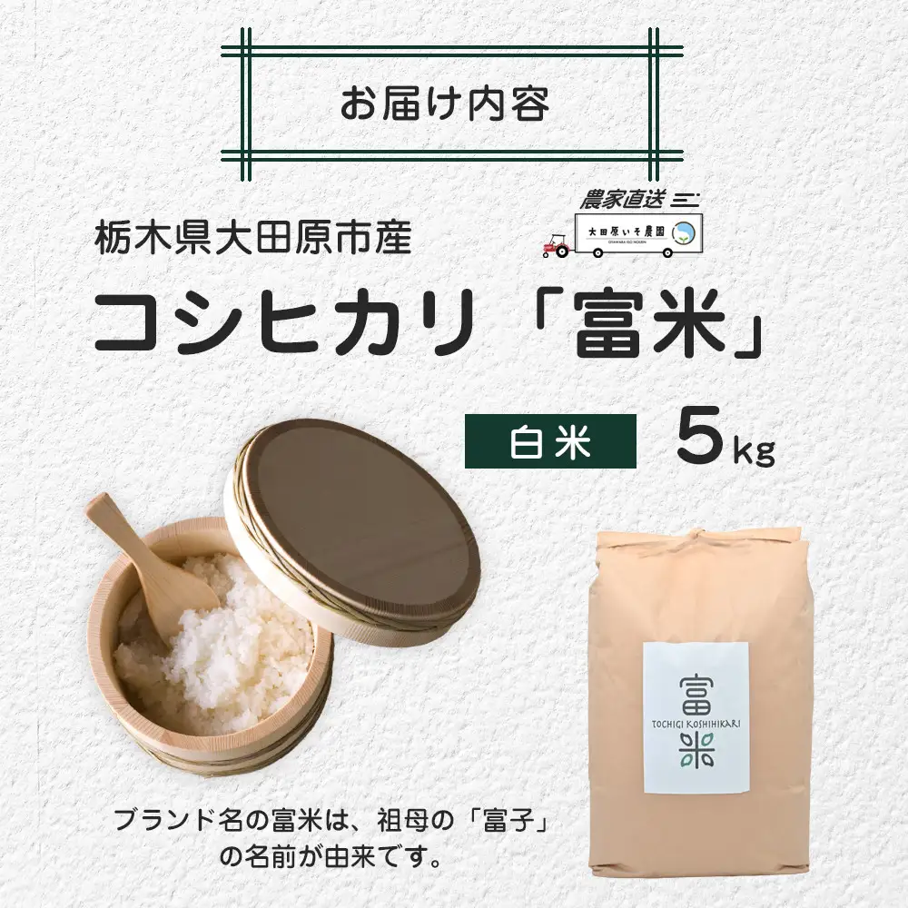  令和8年産 栃木県大田原市産コシヒカリ「富米」 白米 5キロ ｜米 お米  コメ こしひかり 5kg 大田原いそ農園