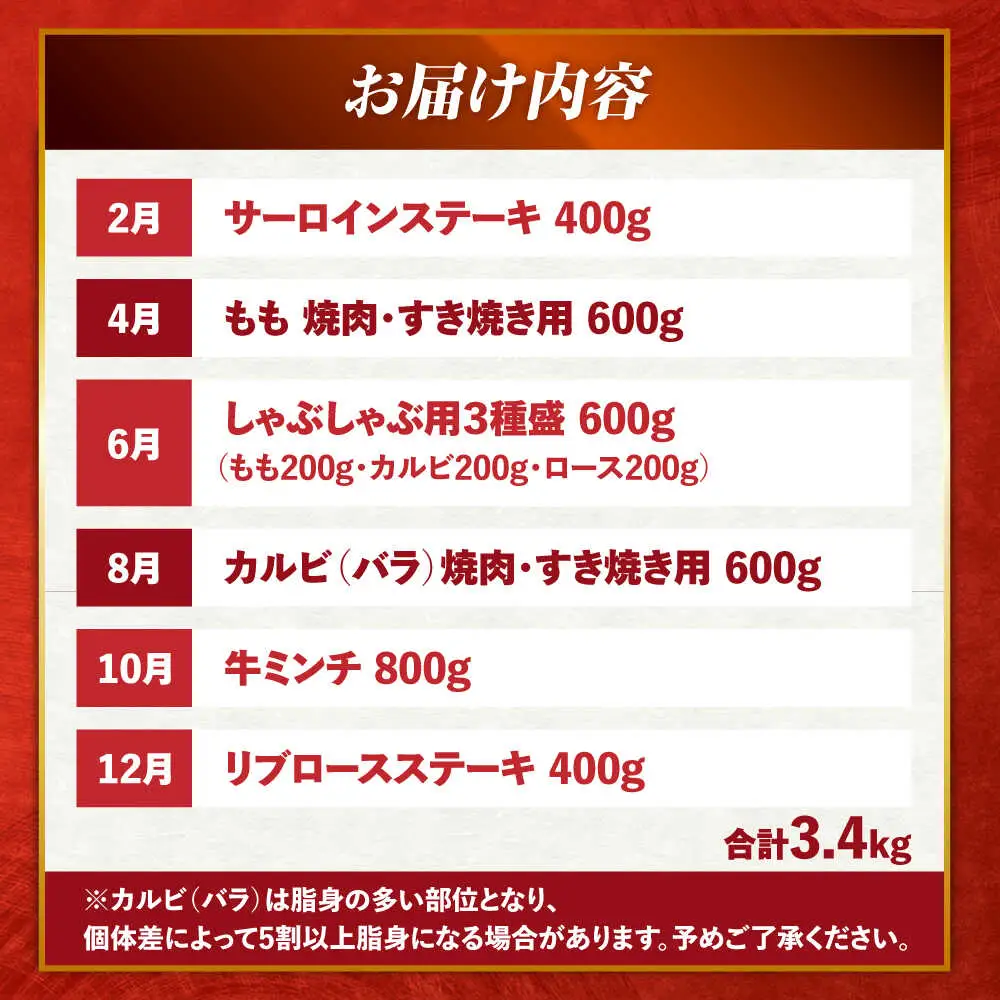【6回定期便】長崎和牛 定期便　トライアルコース 計3.4kg お楽しみ 牛肉 バラエティ定期便 国産 / サーロイン カルビ ロース しゃぶしゃぶ 牛ミンチ リブロース / 南島原市 / 水田精肉店[SDZ042]