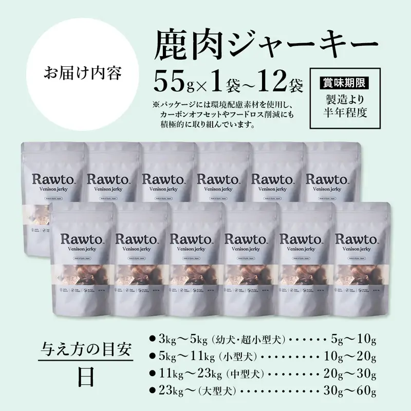 ペット用 鹿肉ジャーキー Rawto Venison Jerky 55g×2袋 ： ジビエ ペットフード