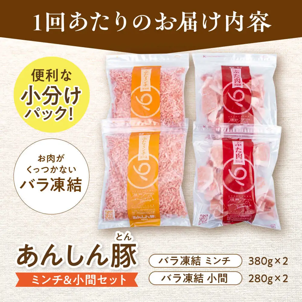 【3回定期便】《バラ凍結》豚肉ミンチ＆小間セット計1.32kg 藤井ファーム [AWAF019]