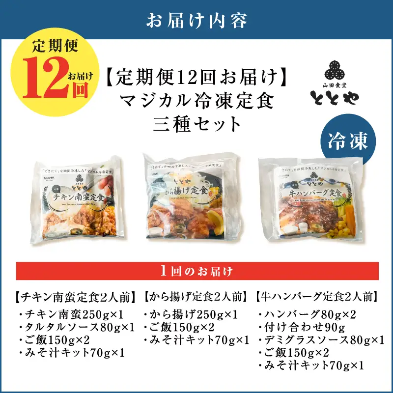 【 全12回定期便 】マジカル 冷凍 定食 三種 セット K258-T04_c 惣菜 総菜