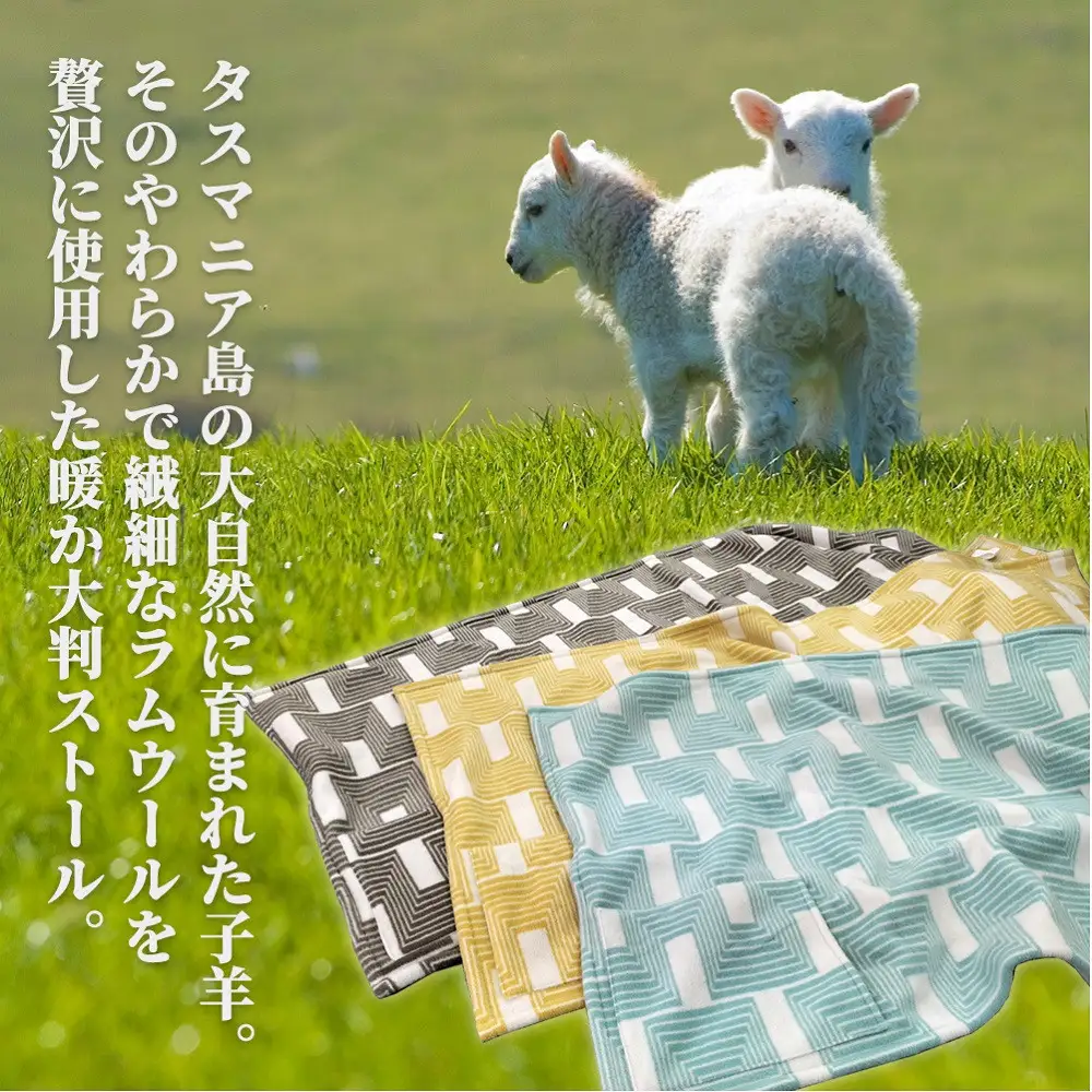 【ポケット付】洗えるタスマニアラムウール混大判ストール ブラウン 70×180cm  OTW-7018-BR