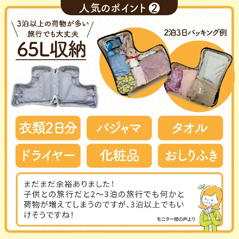 キッズトラベル キャリーケース折りたたみタイプ（クリームベージュ） - 子供が乗れるキャリーケース