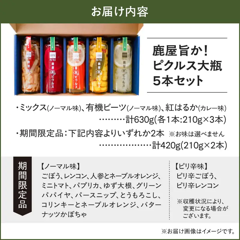 1740-2 鹿屋旨か！ ピクルス 大瓶 5本 セット KN072-001-01 野菜 加工食品