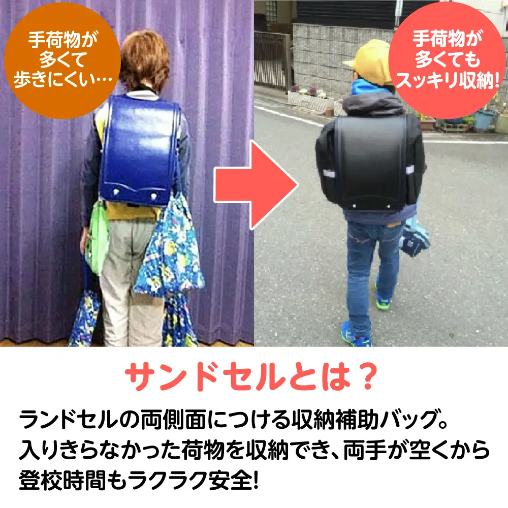 ランドセル用補助バッグ「サンドセル」 ポケット付（ピンク）サンドセルショップ[AOBO019] ランドセル