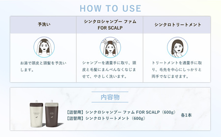 詰め替え 各1本 シンクロシャンプー ファム 600ml ＆ シンクロ トリートメント FOR SCALP 600g バス用品_OS084-0009-01