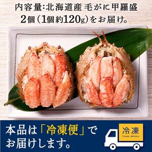 北海道産 毛がに甲羅盛（約120g）×2個※かにみそあり ＜道産ネットミツハシ＞ かに カニ 蟹 ガニ がに 北海道産 甲羅 海鮮 甲殻類 mr1-0958