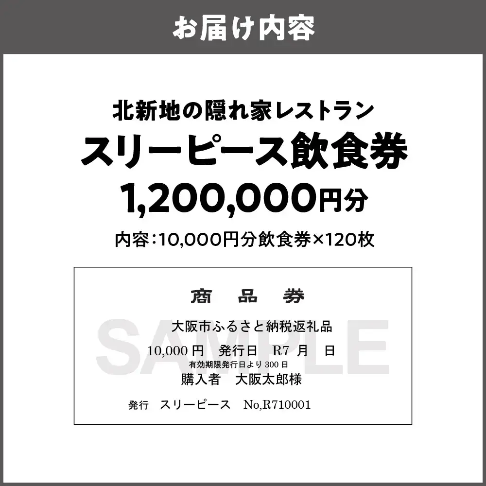 スリーピース 飲食券1,200,000円分 高級ディナー_OS172-0001-05