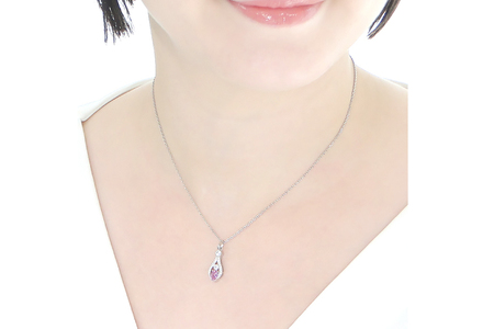 ペンダント ネックレス PT900 プラチナ 0.17ct ダイヤモンド ピンクサファイア しずく つゆ型 ミル アンティーク誕生石 大粒 ジュエリー 【f253-pt-psa】