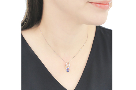 ネックレス K18YG PT900 イエローゴールド プラチナ コンビ 0.18ct ダイヤモンド タンザナイト 大粒 オーバル 誕生石 ハート ペンダント 大ぶり 【f274-ta-ygpt】
