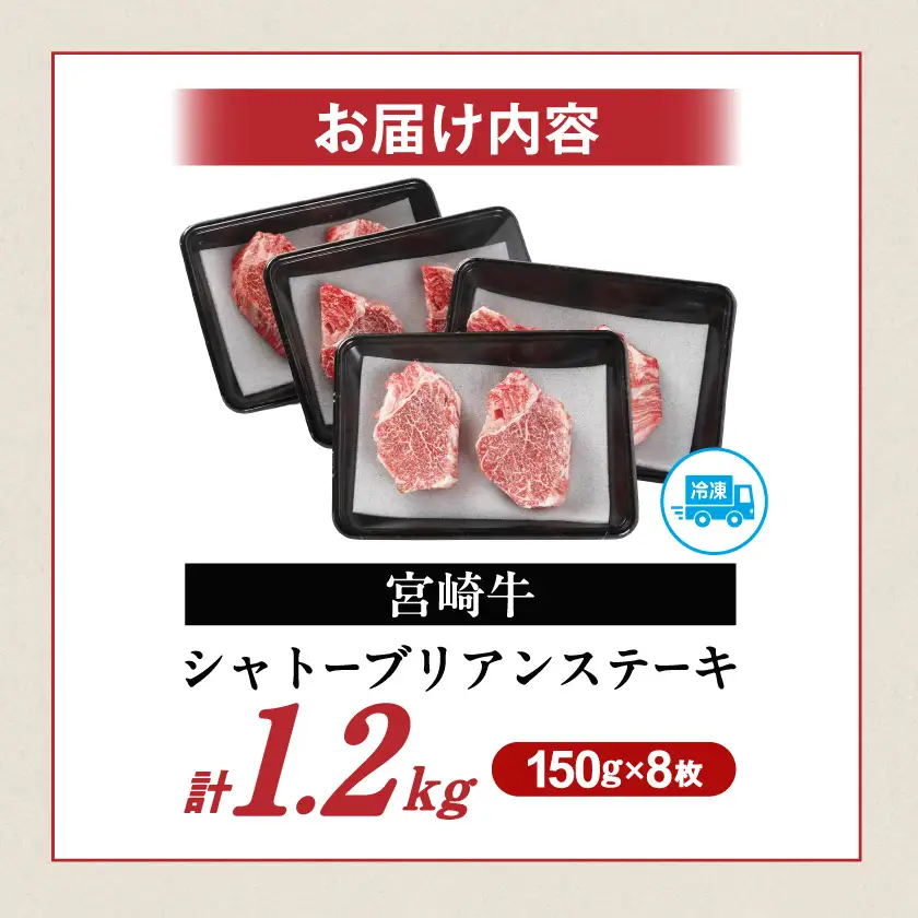畜産農家応援! 宮崎牛シャトーブリアンステーキ150g×8枚〔AP-N2-009-1200g〕_(都城市) 宮崎県産宮崎牛 シャトーブリアン ステーキ 宮崎牛