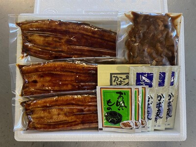 うなぎ120ｇ長蒲焼×3、肝蒲焼100ｇ×1、たれ（山椒）、吸物セット (a20-445)