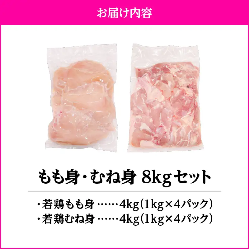 鹿児島県産 若鶏 もも身 ・ むね身 8kg セット KN105-019-01 肉 鶏肉 冷凍