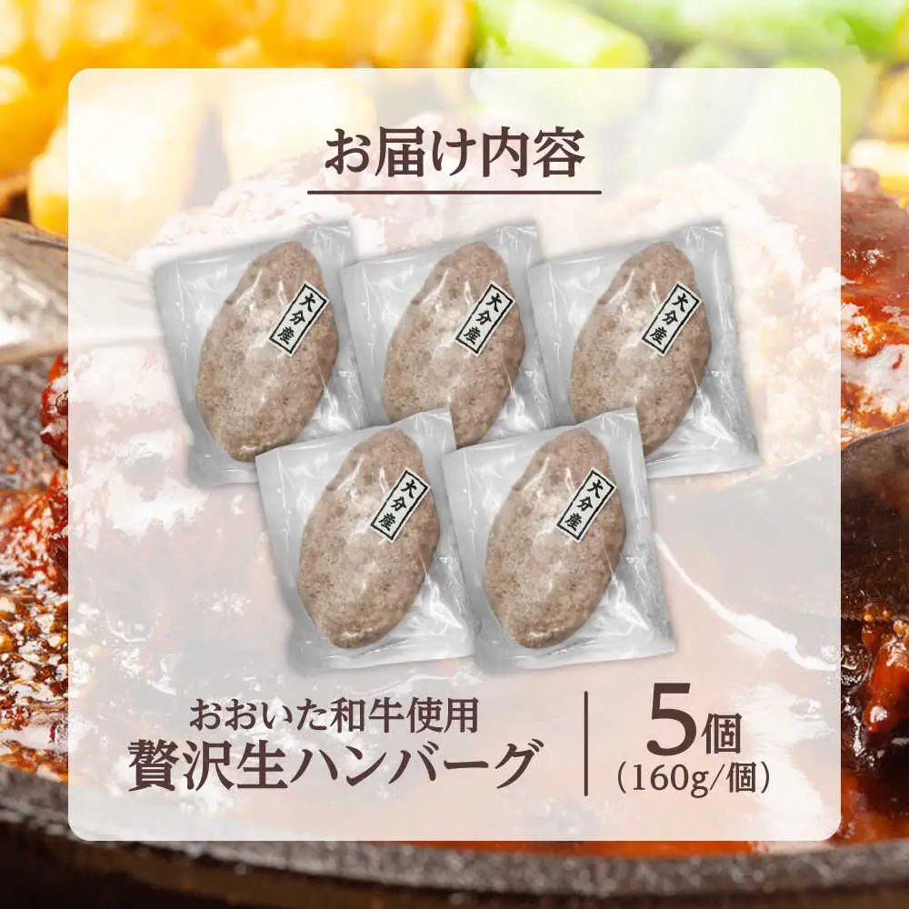 厳選 おおいた和牛100% 生ハンバーグ 160g×5個 日田市 おおいた和牛 牛肉 ハンバーグ [ARFE003]