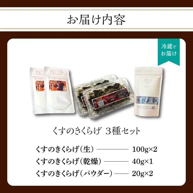 くすのきくらげ ３種セット(生きくらげ・乾燥きくらげ・パウダーきくらげ） 国産 八女産 肉厚 食物繊維 ビタミンD 腸活 美容食 栄養 コリコリ 小分け 使い切り 炒め物 スープ ラーメン 中華 福岡県 八女市 196-001