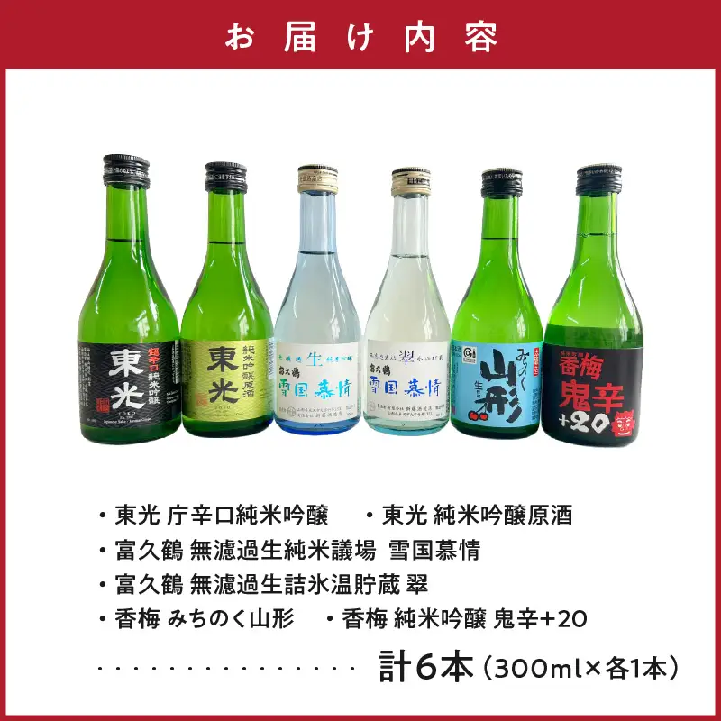 米沢地酒めぐり（地酒のみ比べセット）300ml×6種 日本酒 小嶋総本店 東光 香坂酒造 香梅 新藤酒造店 富久鶴