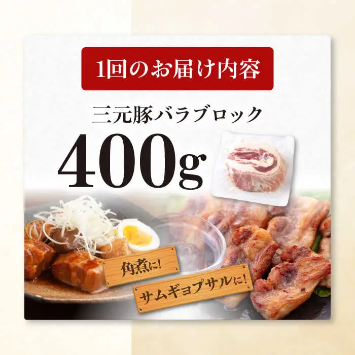 【全3回定期便】平田牧場 バラ ブロック 400g  豚肉 煮豚 煮物 [AJAP171]