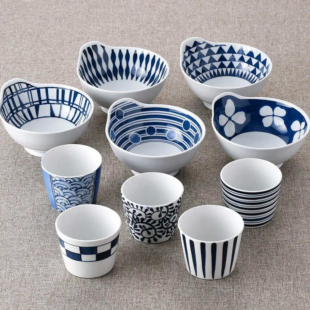 【波佐見焼】そばちょこ・ボウル ネイビー ホワイト オリジナルセット 10点【福田陶器店/西日本陶器】[NB146]
