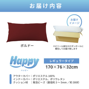 【ボルドー】ソファにもベッドにも◎軽量＆万能ビーズクッション｜ハッピーレギュラー / 椅子 インテリア 雑貨 クッション しっかり生地 少し固め カラバリ リラックス 手作り 国産 [aw055-e003_07]