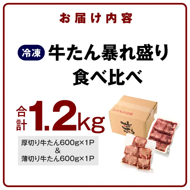 【分けて届く定期便】牛たん 暴れ盛り 食べ比べ 1.2kg【全2回】