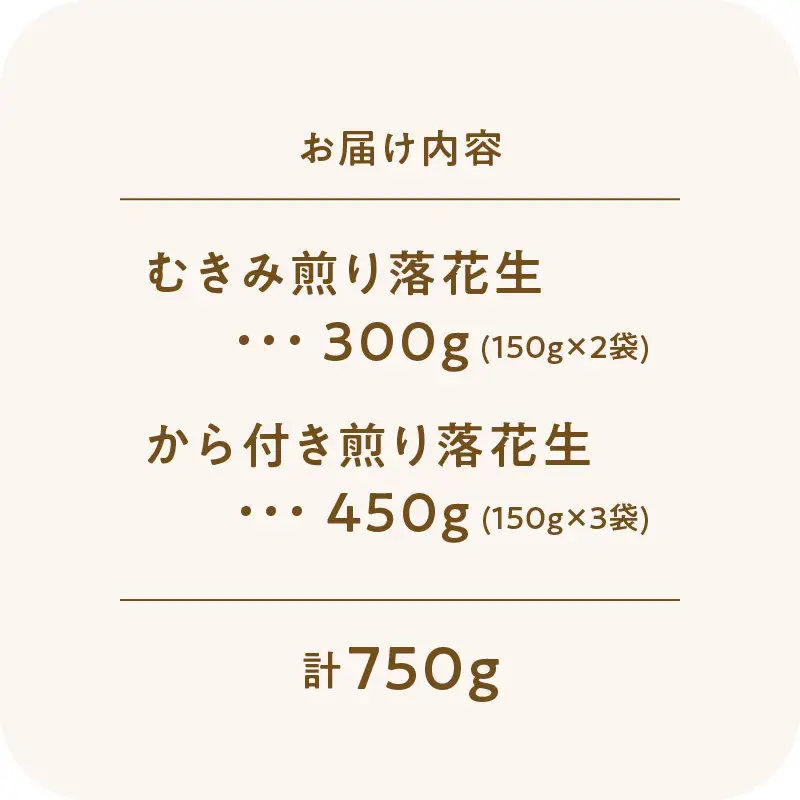 2811 むきみ煎り 落花生（150g×2袋）と、から付き煎り 落花生（150g×3袋）のセット 計750g KN070-002-03 ピーナッツ 豆