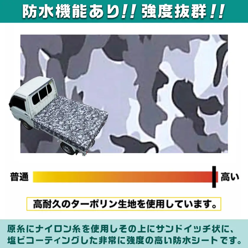 トラックシート TS-10 MEGREY(迷彩グレー)≪軽トラック用≫〔24-J402〕_(都城市) 防水機能 強度抜群 軽トラック用 ゴムバンド付 断熱 保冷機能 耐久性 ターポリン生地