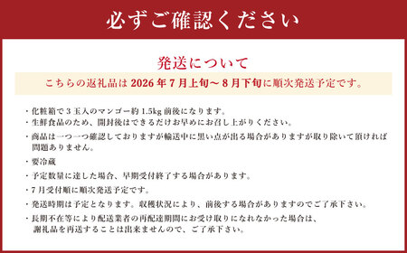 熊本県産 完熟 マンゴー （化粧箱入） 2L（3玉入） 熊本マンゴー フルーツ 国産 果物 【2026年7月上旬～8月下旬迄順次発送予定】