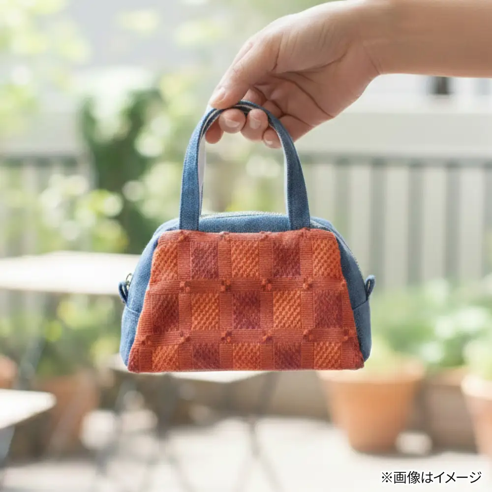 ヤシラミ花織 ランチポーチ 格子モダン （水色・オレンジ系織物） ハンドバッグ 手提げバッグ 小さめ おしゃれ レディース 沖縄市 / FABRIC SHOP MINAMI [BCCS001-01]