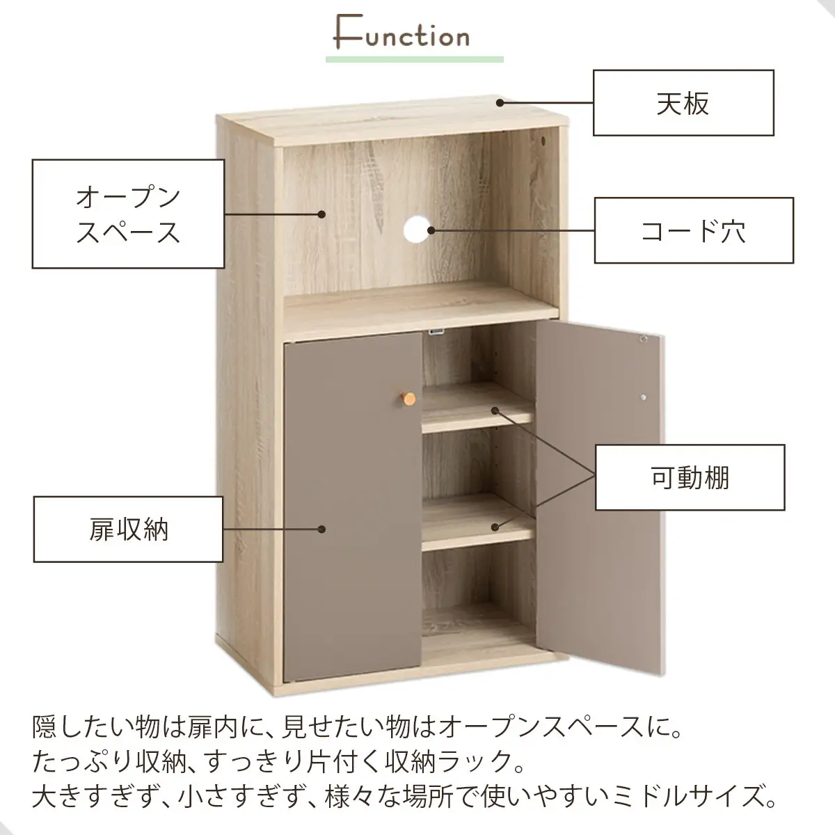 【完成品＋設置付き】扉付き収納ラック（グレー）食器棚 ロータイプ 扉付 一人暮らし 収納 トースター 炊飯器 小型レンジ ラック コンパクト キッチン収納棚 キッチンラック 約 幅50cm 奥行30cm 高さ90cm PUTUPUTU プトゥプトゥ LKONET300293-0-GY