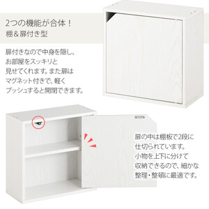 【完成品でお届け】木製収納ボックス〔薄型タイプ〕（オーク）キューブボックス 扉付き 棚付き カラーボックス 木製 本棚 薄型 約 幅35 小物 漫画 コミック 収納ボックス キューブ 型 隠す収納 棚 収納箱 LKANET300243-0-OAK