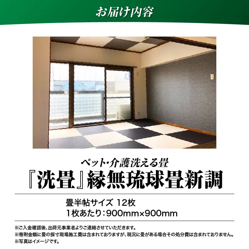 現代の名工カンパニー特製！ ペット・介護洗える畳 『 洗畳 』 縁無琉球畳 新調 6帖サイズ （ 畳 半帖サイズ 12枚 ） K348-014