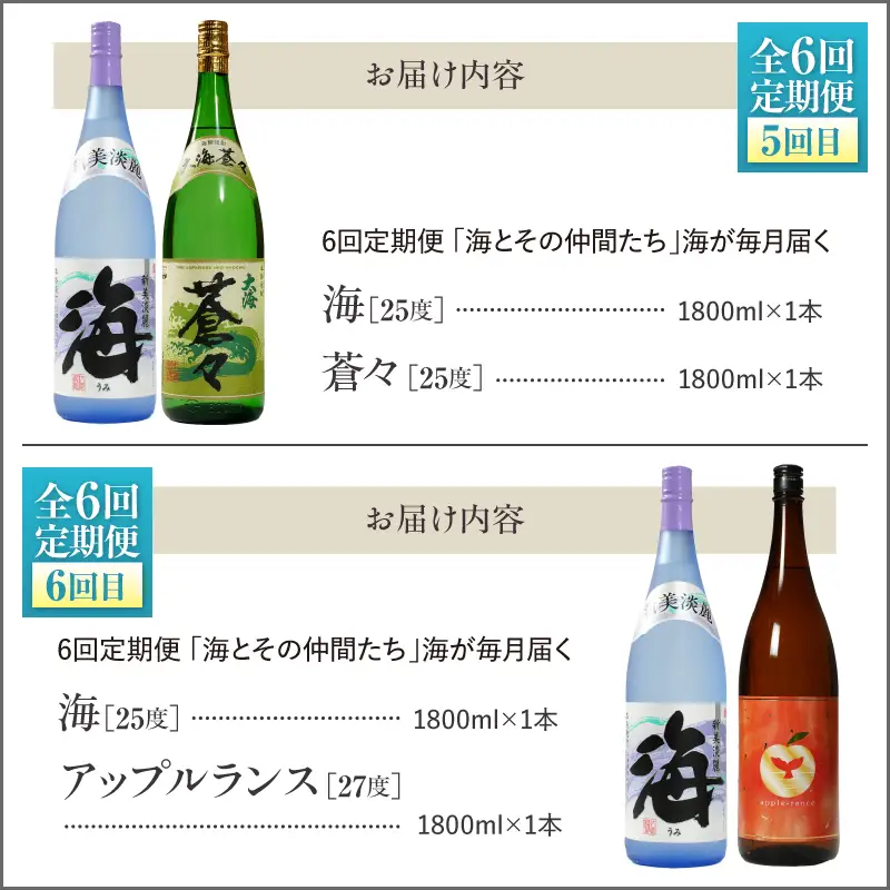 【 全6回 定期便 】「 海とその仲間たち 」海 が 毎月届く KN034-T02 酒 焼酎
