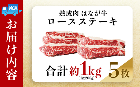 ＜熟成肉 はなが牛 ロースステーキ 5枚（1枚200g）＞ 牛肉 牛 肉 ろーすすてーき ステーキ サーロイン ブランド牛 鉄板焼き 焼き肉 焼肉 バーベキュー BBQ 国産 小分け 特産品 愛媛県 ゆうぼく 西予市【冷凍】『2か月以内に順次発送』UYB0017