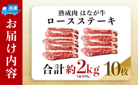 ＜熟成肉 はなが牛 ロースステーキ 10枚（1枚200g）＞ 牛肉 牛 肉 ろーすすてーき ステーキ サーロイン ブランド牛 鉄板焼き 焼き肉 焼肉 バーベキュー BBQ 国産 小分け 特産品 愛媛県 ゆうぼく 西予市【冷凍】『2か月以内に順次発送』UYB0018