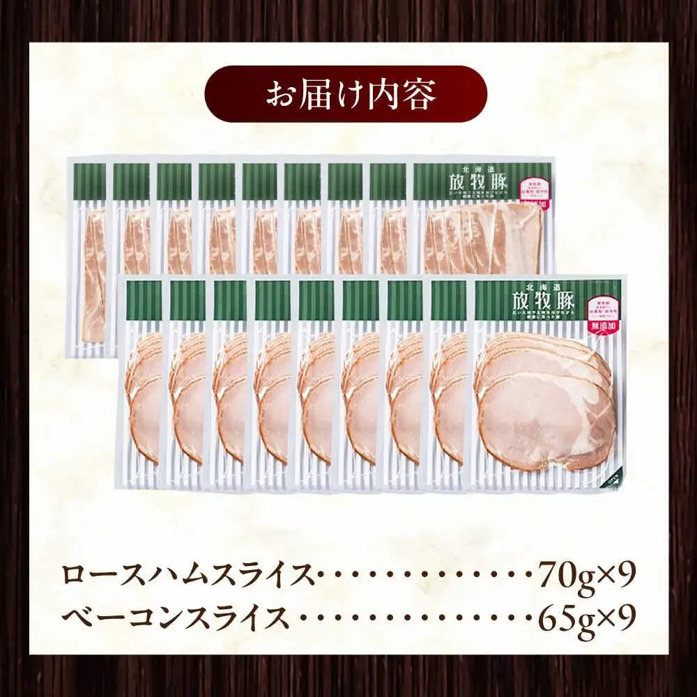 放牧豚 ハムベーコンスライス 2種セット 計1215g 北海道 無塩せき [AXBA151]