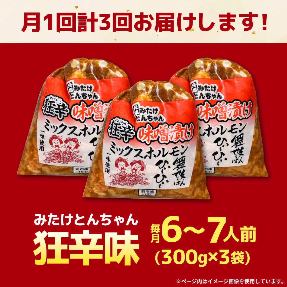【3回定期便】「元祖みたけとんちゃん」狂辛味噌漬けミックスホルモン 3袋[AVAA067]ホルモン 辛口