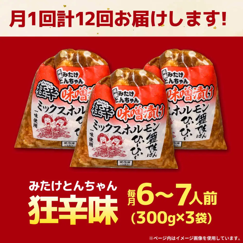 【12回定期便】 「元祖みたけとんちゃん」 狂辛 味噌漬け ミックスホルモン 3袋 [AVAA069]つまみ 定期