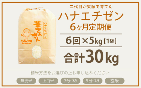 【令和8年産・新米】【6ヶ月連続お届け】ハナエチゼン5kg×6回 計30kg (7分づき) 米 定期便 [F-0208_02]