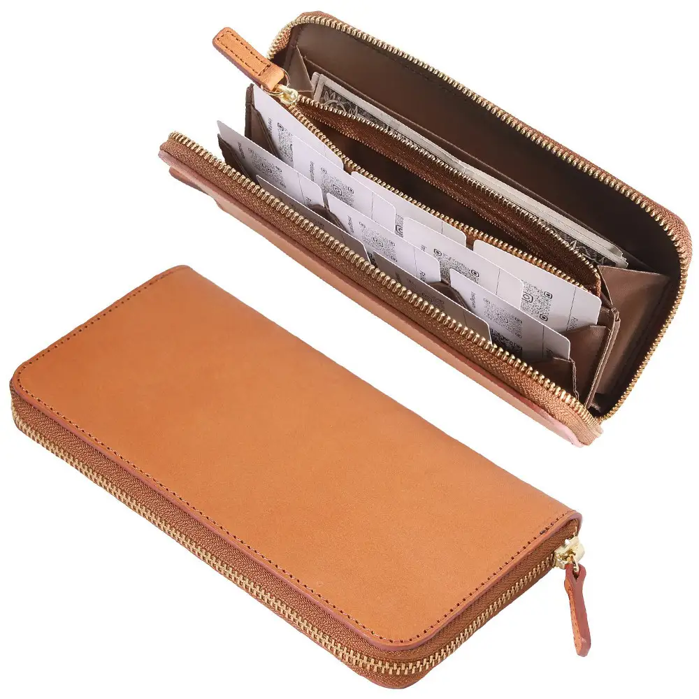 FUKUNARY 長財布 淡茶 ベージュ 栃木レザー アースレザー earth leather 本革 牛革 レザー 素材 ラウンドファスナー ファスナー ブランド メンズ レディース おしゃれ 大容量 小銭入れ 千菱 せんりょう 日本製 広島市 フクナリー L001