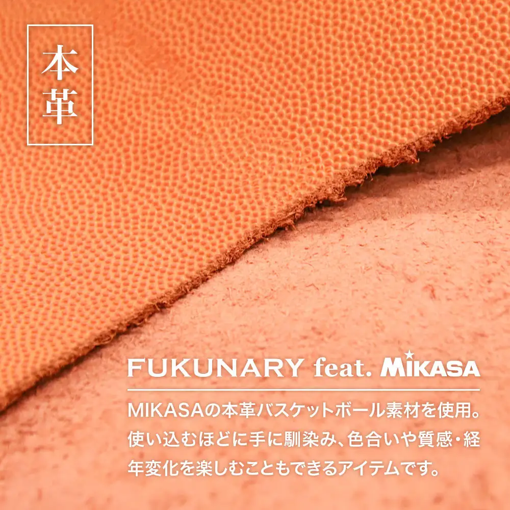 FUKUNARY コインパース 小銭入れ お札 ラウンド ファスナー 本革 ミカサ バスケットボール オレンジ ML102